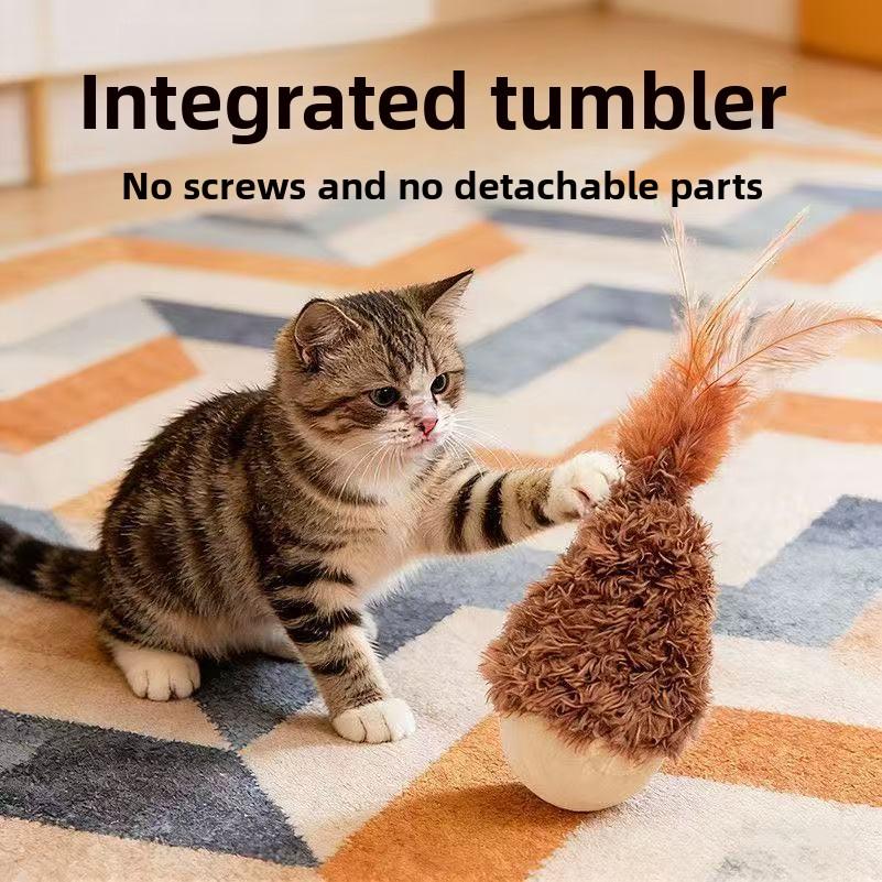 Tumbler Cat Toy - Self-Entertaining Boredom Buster with Feather Teaser - Energy-Consuming Cat Baseball for Kittens & Indoor Cats Muzzle Medium Treadmill Training