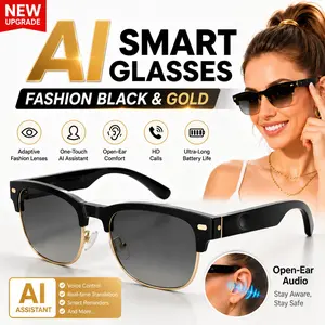 Luxury Gold Half Frame Ai Smart Glasses, Color-Changing Lenses, 163 Languages Real-Time Translation, Open-ear HD Audio, No Ear Discomfort, Long Battery Life, Hands-Free Design,Versatile for Business, Travel, Sports & Study,Suitable for Indoor & Outdoor