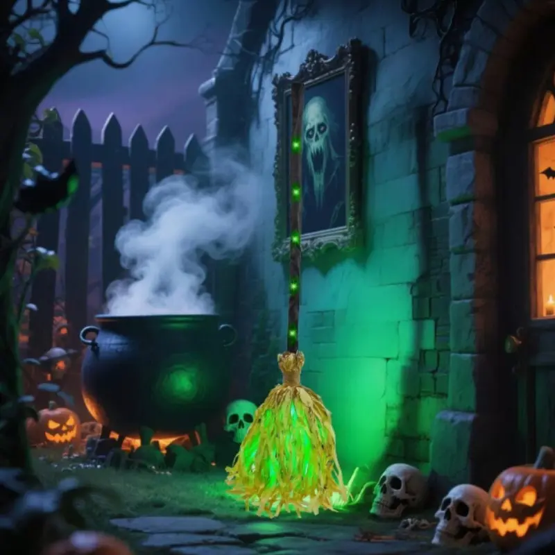 Floating Movable Witch Broom, Dynamic Magic Broomstick, Spooky Vibe Halloween Party Decoration, Indoor & Outdoor Use, No Battery Included