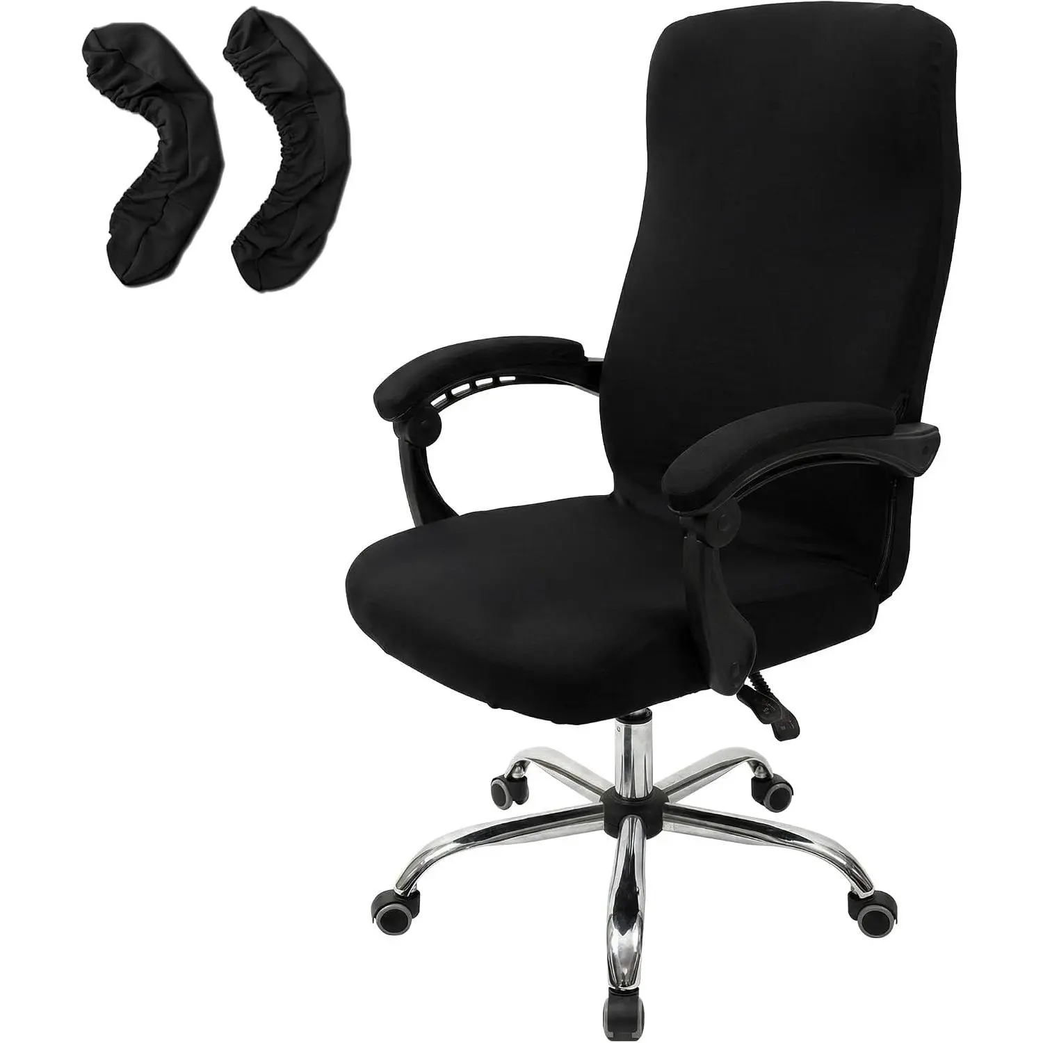 Office Chair Covers, Stretch Computer Chair Cover with Armrest Covers, Universal Boss Chair Covers Modern Simplism Style High Back Chair Slipcover (Black, Large)
