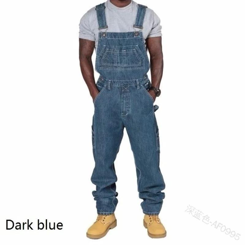 baggy sweatpants men Mens Jeans Overalls Men Jumpsuit Pockets Casual Loose Long Denim Pants Straight Rompers Autumn Plus Size Punk Biker One Piece Blue Menswear Trouser Beige