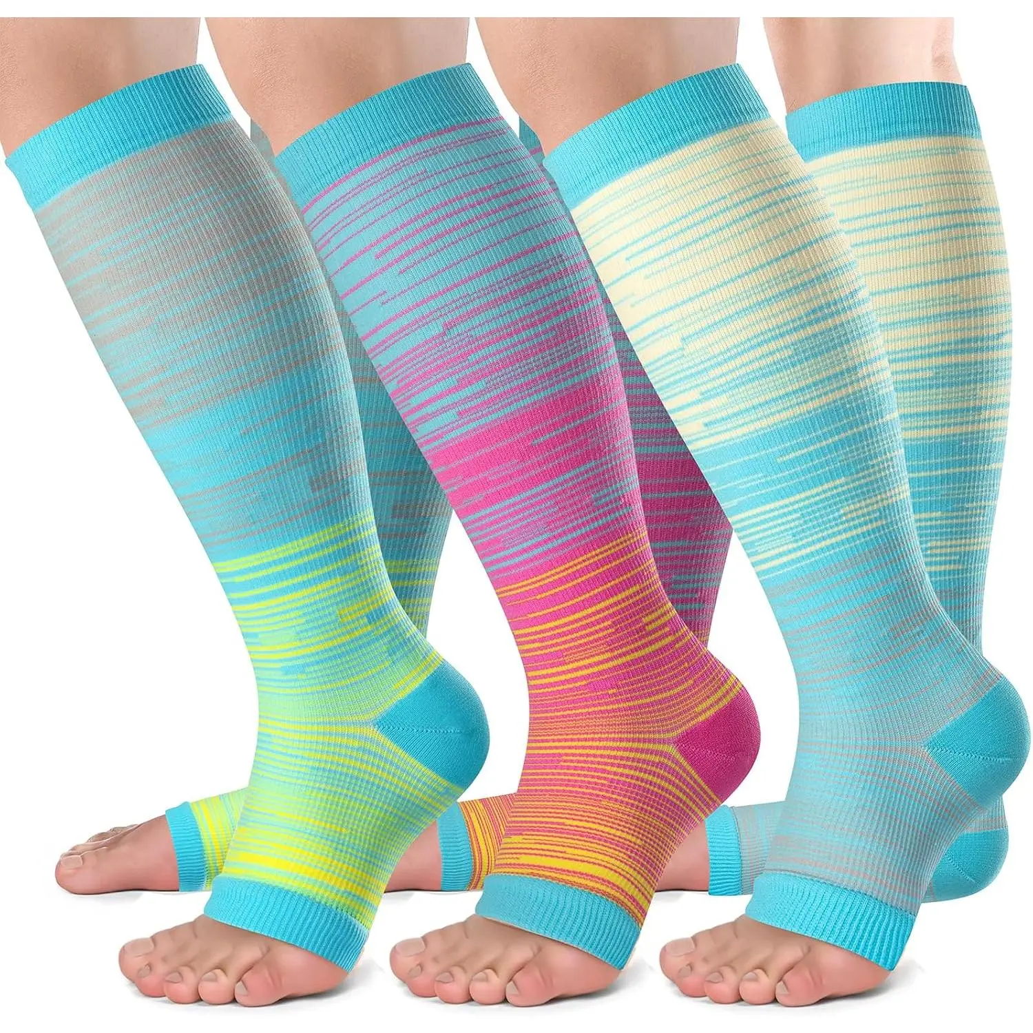 outdoor sports 3 Pairs Copper Toeless Compression Socks for Women & Men – 15-20 mmHg Open Toe Knee-High Stockings for Circulation, Recovery & All-Day Comfort