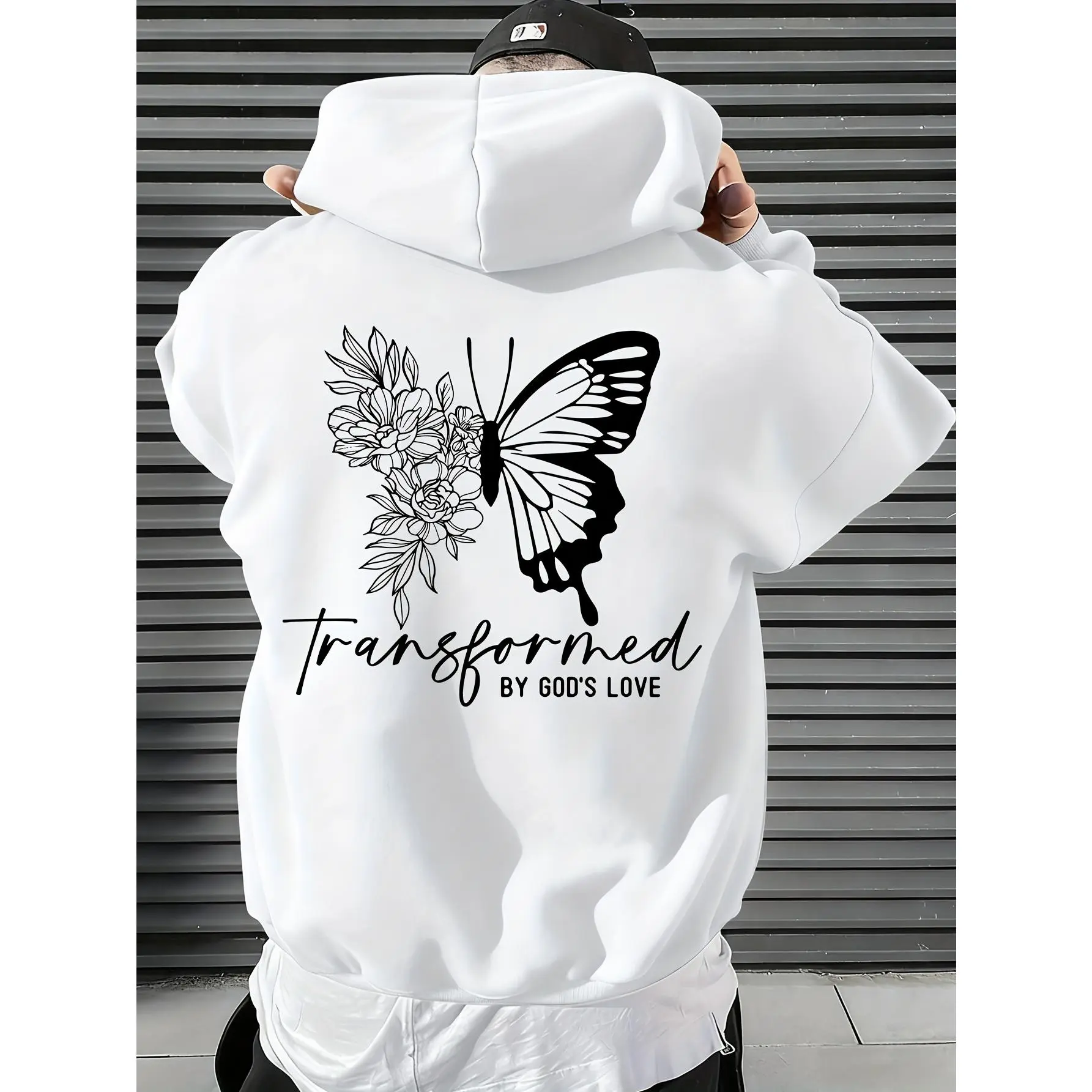 Women's Regular-Fit Long-Sleeve Hoodie - Unisex Christian Faith Pullover with Transformed By God's Love Butterfly Floral Back Print, Trendy Kangaroo Pocket, Premium Fabric (Pair with Jeans, Leggings for Casual Wear)