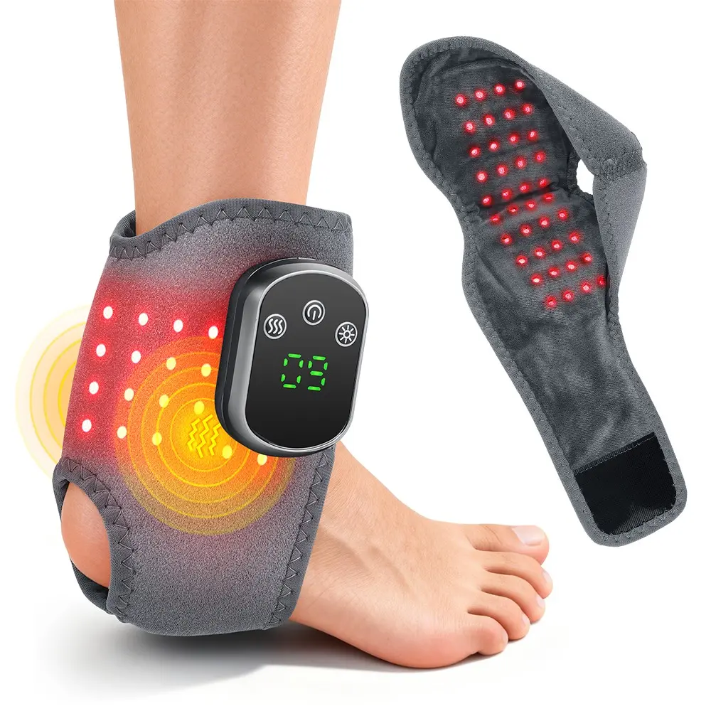 Cordless Red Light Heat Ankle Massager, 3 Vibration Modes, 660nm Light,  5 Heating Levels, Ankle Heating Pad for  for Sports Sprain Joint Relax