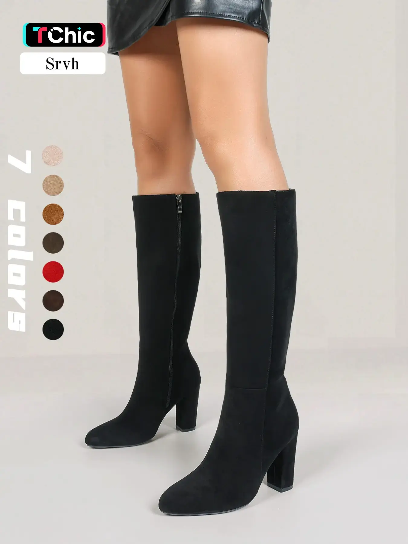 Women's Suede-Look Pointed Toe Knee High Boots,Slimming Fit,Chic Block Heel & Side Zipper Design,Essential Winter Tall Boots for Women, Footwear