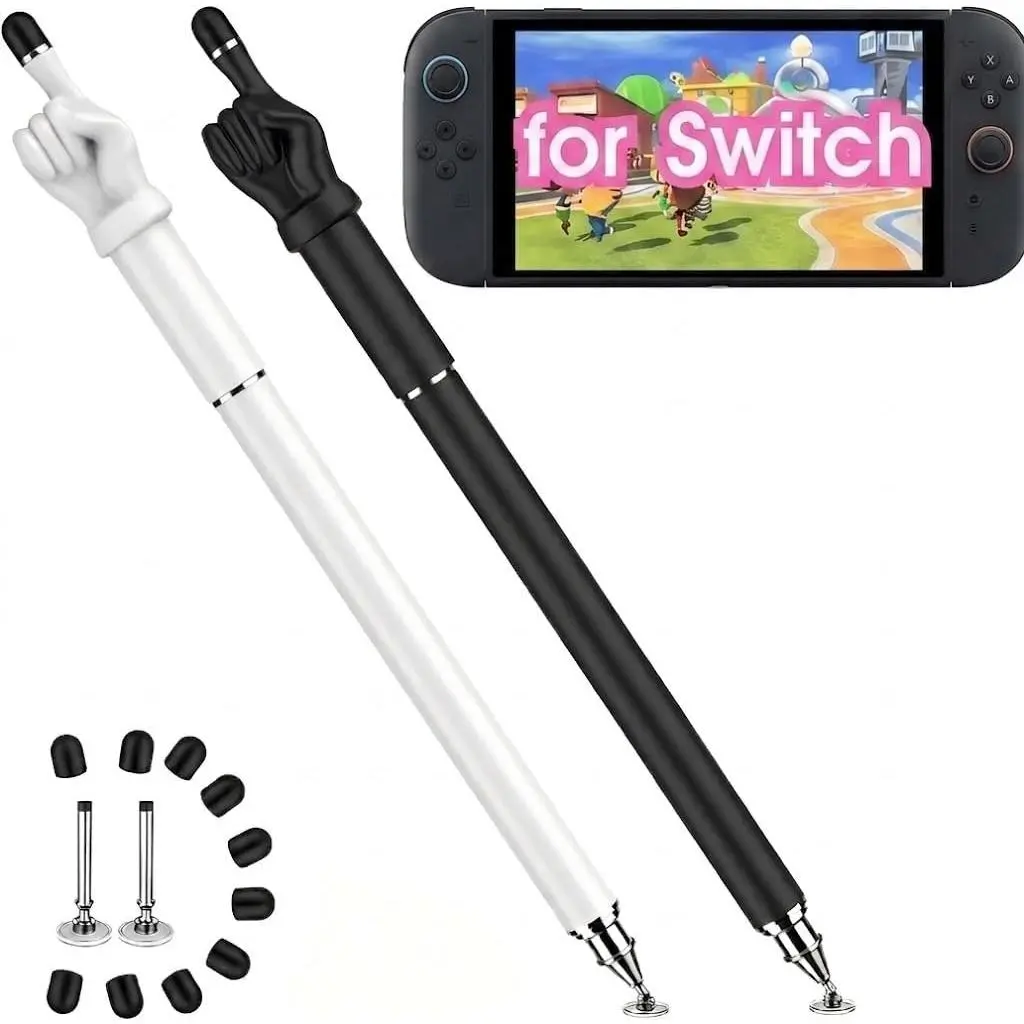 Stylus Pen for Touchscreen,  2-in-1 High Sensitivity Fingertip Stylus Pens for  iPad Android Tablets Smartphone, ,   Screens (2 Pack Black/White)