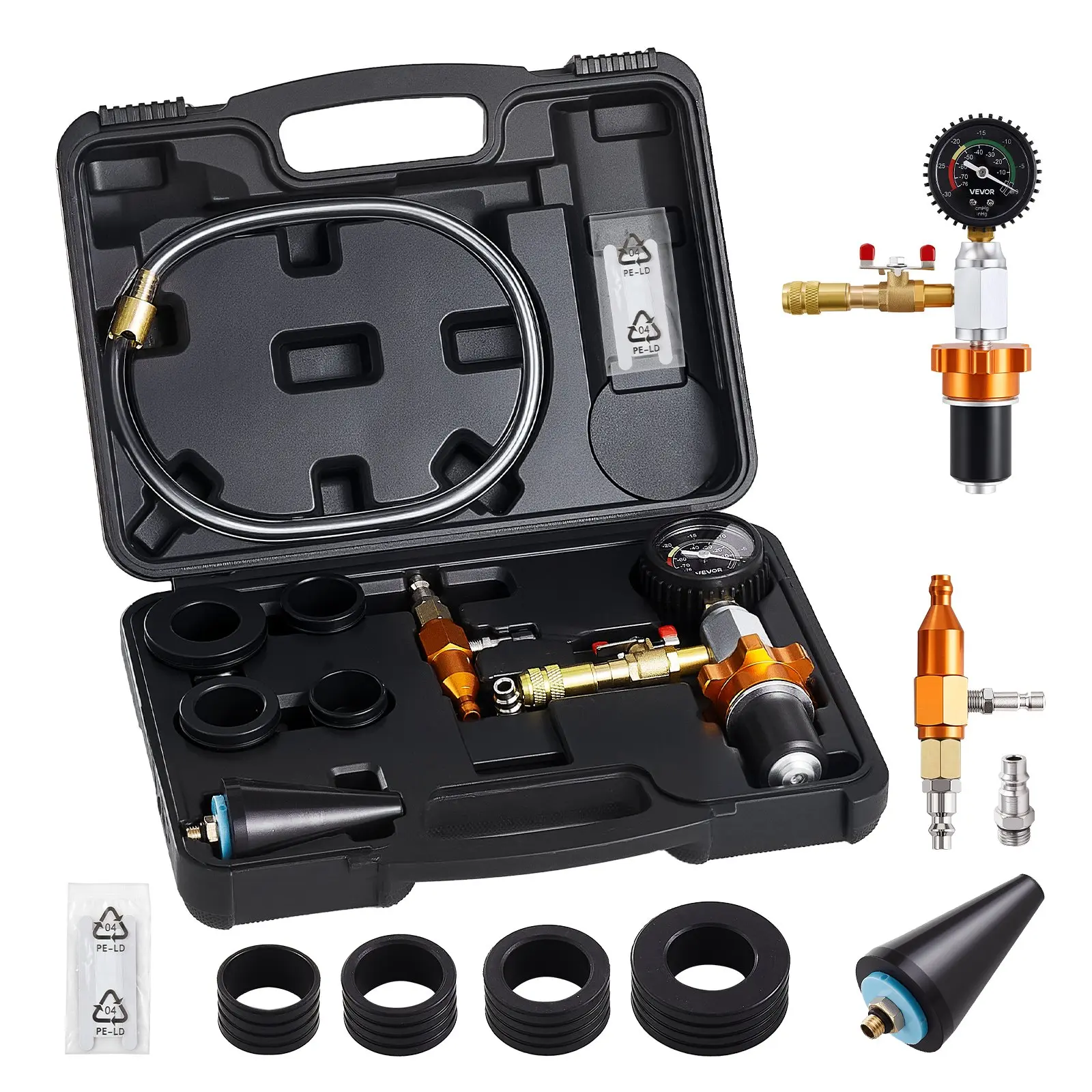 VEVOR Radiator Vacuum Refill Kit, Automotives Cooling System Vacuum Purge Fill Tool with Gauge, Portable Radiator Coolant Filling Kit with Toolbox, Universal Fit for Most Cars Vans SUVs and Trucks