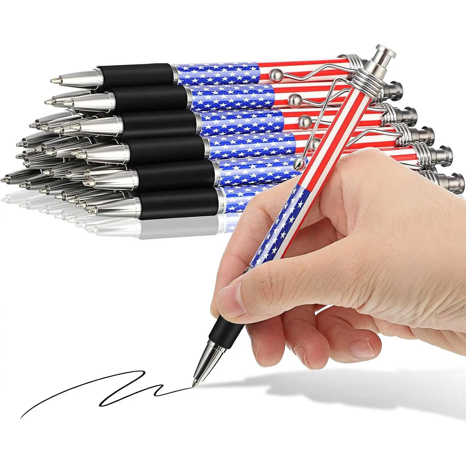 16 Pcs American Flag Pen 250 Anniversary Ballpoint Pen Patriotic Gift Bulk 4th of July Souvenir with Retractable Barrel for 250 Anniversary USA Independence Memorial Day Office Party Supplies
