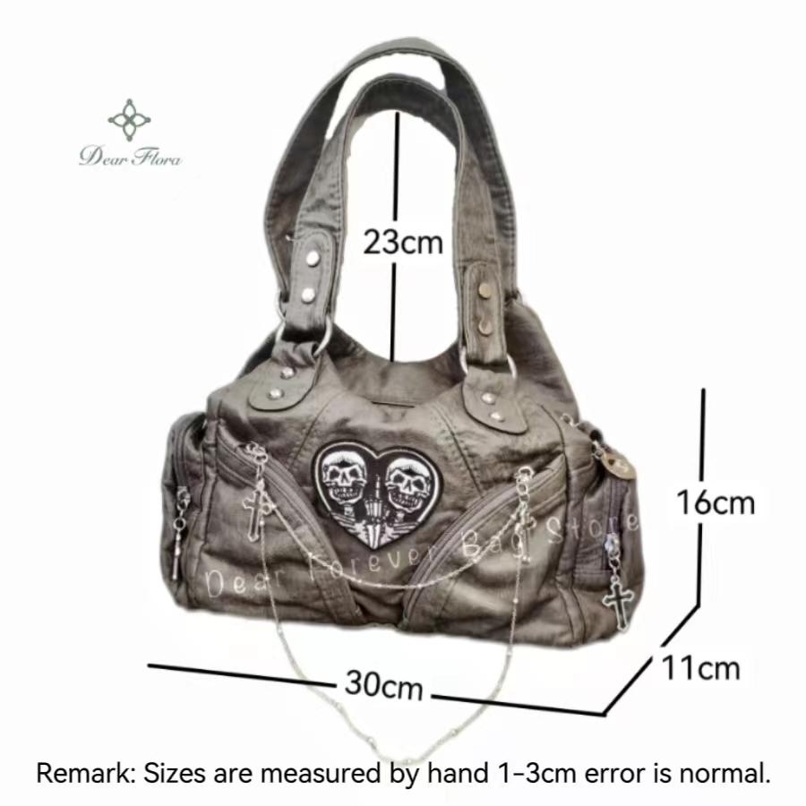 Women's Y2K Vintage Motorcycle Shoulder Bag Fashion Soft PU Chains Multiple Pockets Tote Bags Moto Style Messenger Crossbody Bag