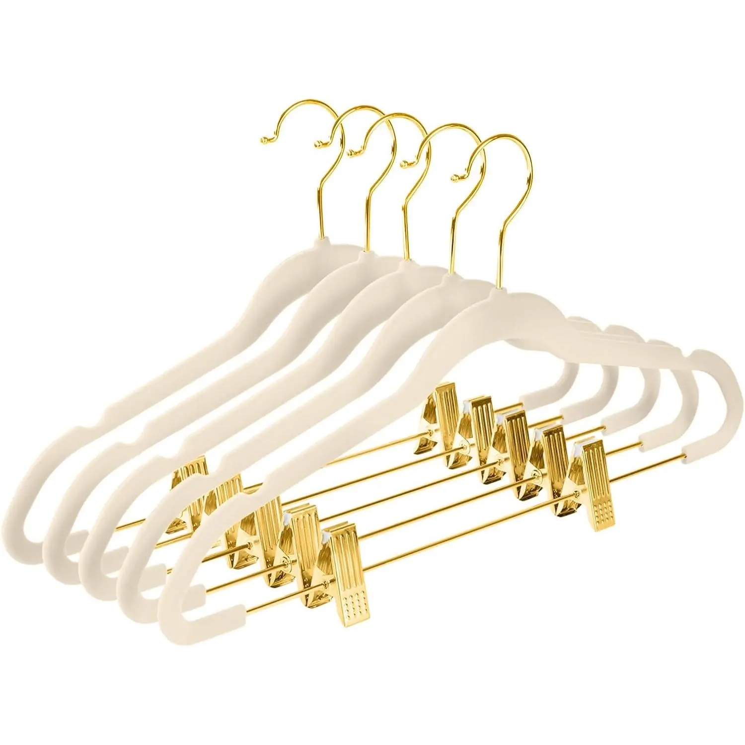 Premium Velvet Pants Hangers with Adjustable Clips (Pack of 20) - Slim Skirt Hangers - Non Slip Felt - Ivory/Gold