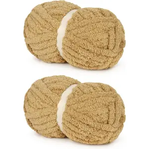 Brown Chunky Yarn for Easy Crocheting Hand Arm, Super Bulky Soft Plush Warm Yarn for, Large Thick Yarns for Beginners (2 PCS, 28yds/8oz Each)