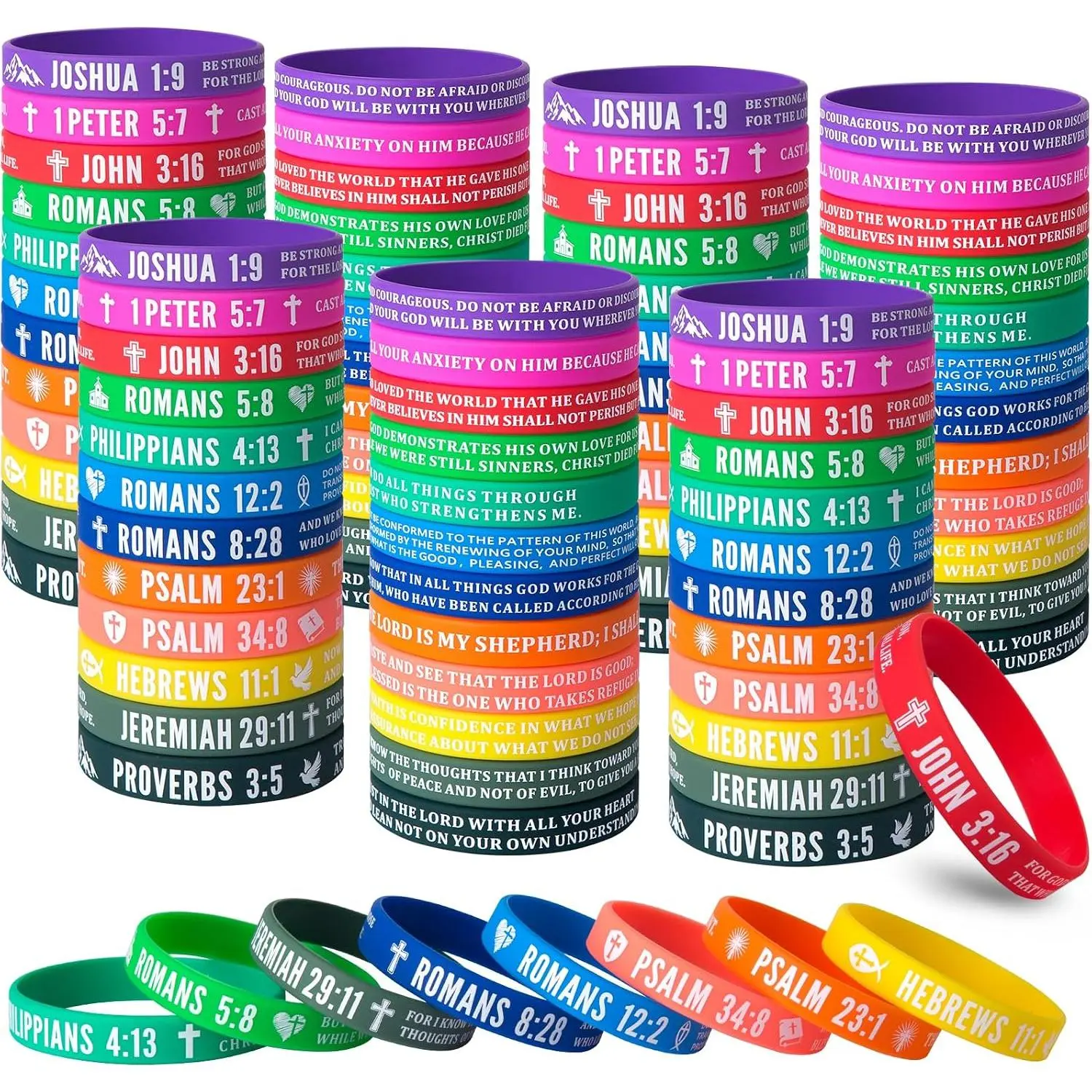 96-Pack Christian  Verses  Bracelets |  for church events,  study groups, and religious giveaways