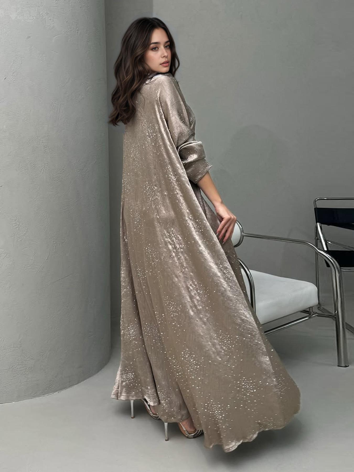 Women's Star Print Long Sleeve Abaya Dress, Loose Abayas, Modest Casual Dress for Party Wedding Guest, Ladies Islamic Clothing for Spring & Fall