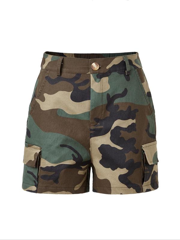 Women's Camo Print Shorts, Casual Comfy Pocket Design Shorts for Daily Wear, Ladies Bottoms for All Seasons