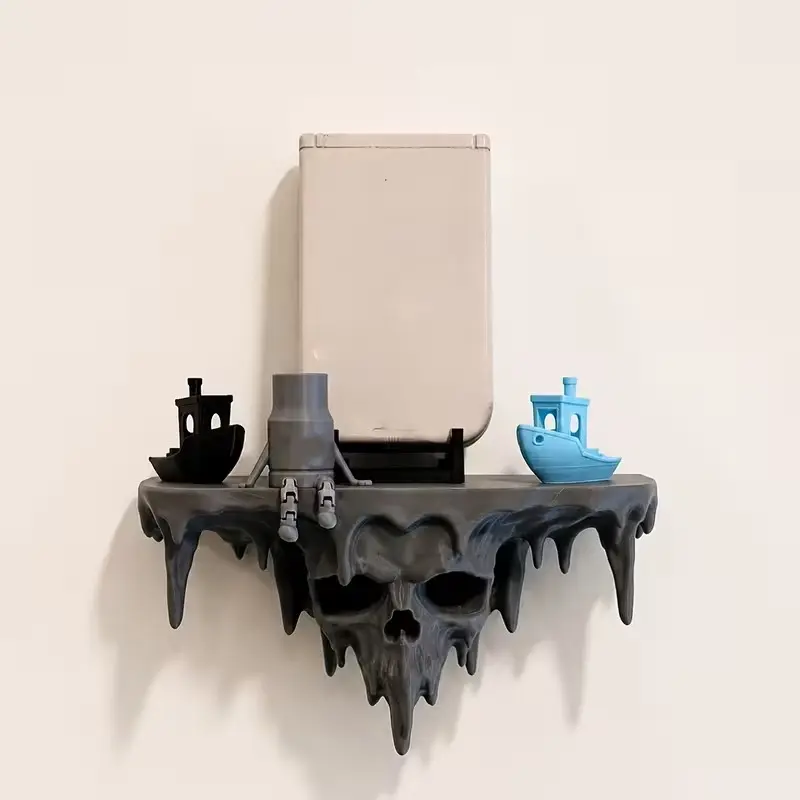1pc Melted Skull Floating Shelf, Wall Mount, 3D Printed, Cool Style, Unique Design, Durable, Home Wall Decor, Holds Various Items
