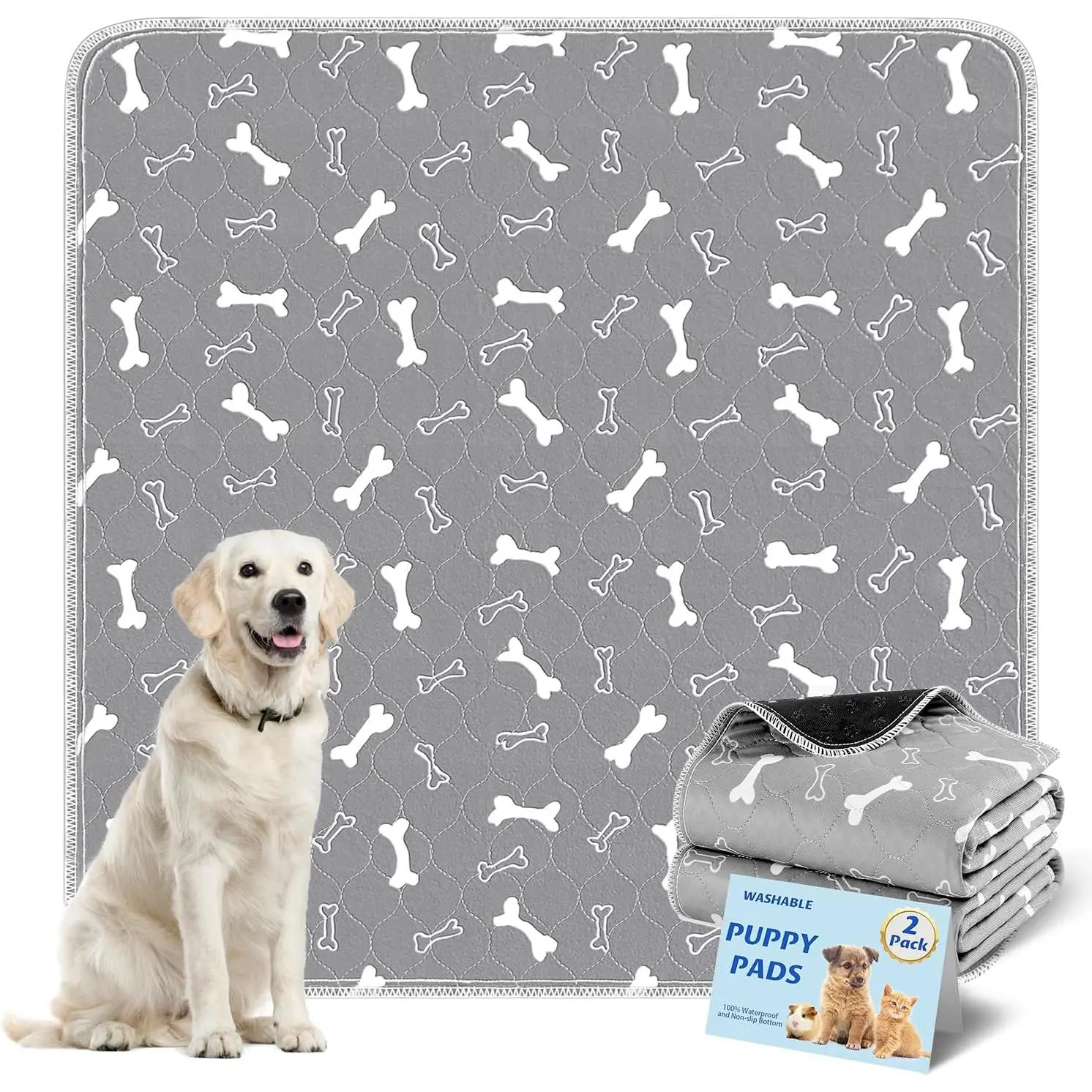 Washable Pee Pads for Dogs Large 48" x 48" 2-Pack  Puppy Pads   Pads,  Absorb  Mats,  Whelping Pad, Non-Slip Protects Against  Leakage
