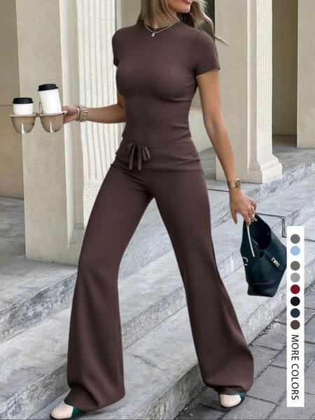 Two-piece Set Women's Solid Top & Pants, Elegant Fashion Casual Set for Daily Outdoor Wear, Women Clothes for Summer,Two-piece Set Women's Solid Top & Pants, Elegant Fashion Casual Set for Daily Outdoor Wear, Women Clothes for Summer,Airport Outfit