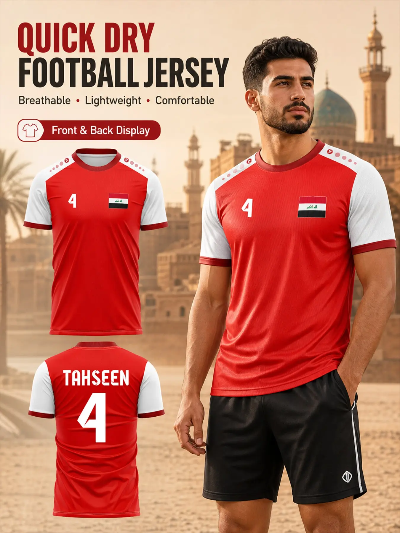 Iraq National Team Away Soccer Jersey, Sleeveless Design, Quick-Dry Breathable Lightweight Comfort Round Neck Fan Replica Shirt