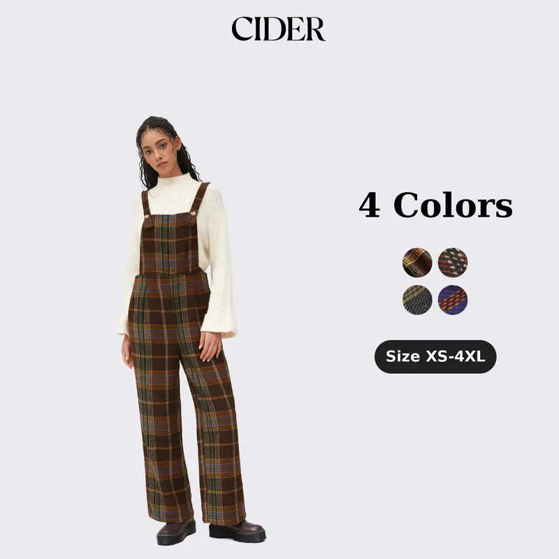 Cider Tweed Plaid Button Up Wide Leg Jumpsuit