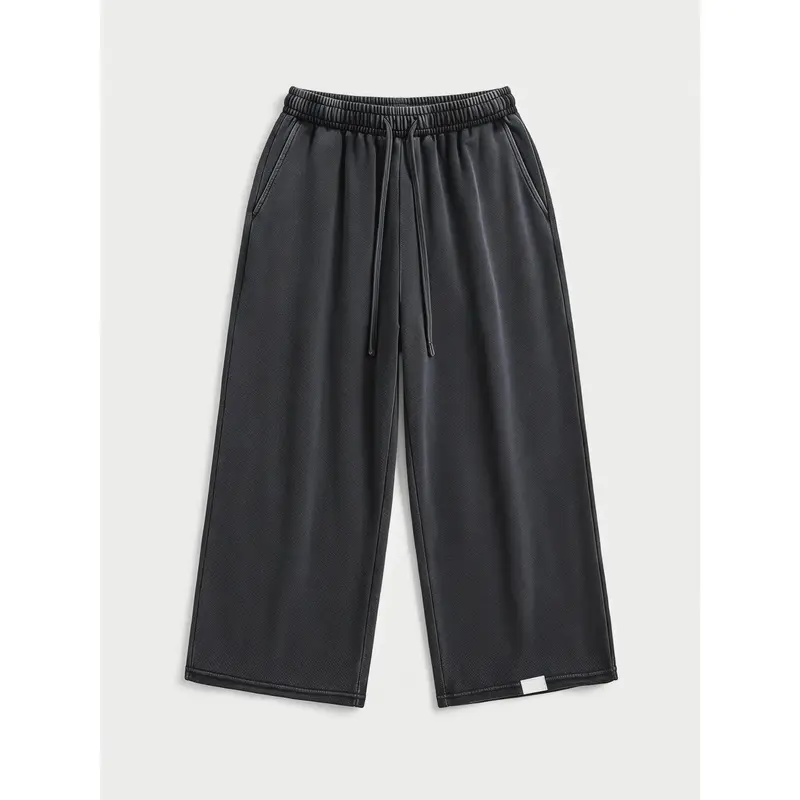 Drawstring Waist Workout Sweat Shorts Wide Leg Baggy Washed Cropped Pants with Pockets