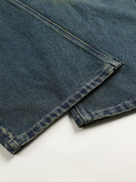 Men's Vintage Washed Denim Jeans, Simple Basic Casual Loose-Fit Style, American Trend Streetwear, Cotton Fabric, All Seasons Wear