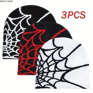 3 Pcs Winter Knitted Beanies, Retro Gothic Hip Hop Hats, Warm Streetwear Caps, Machine Washable Casual Headwear with Handmade Texture