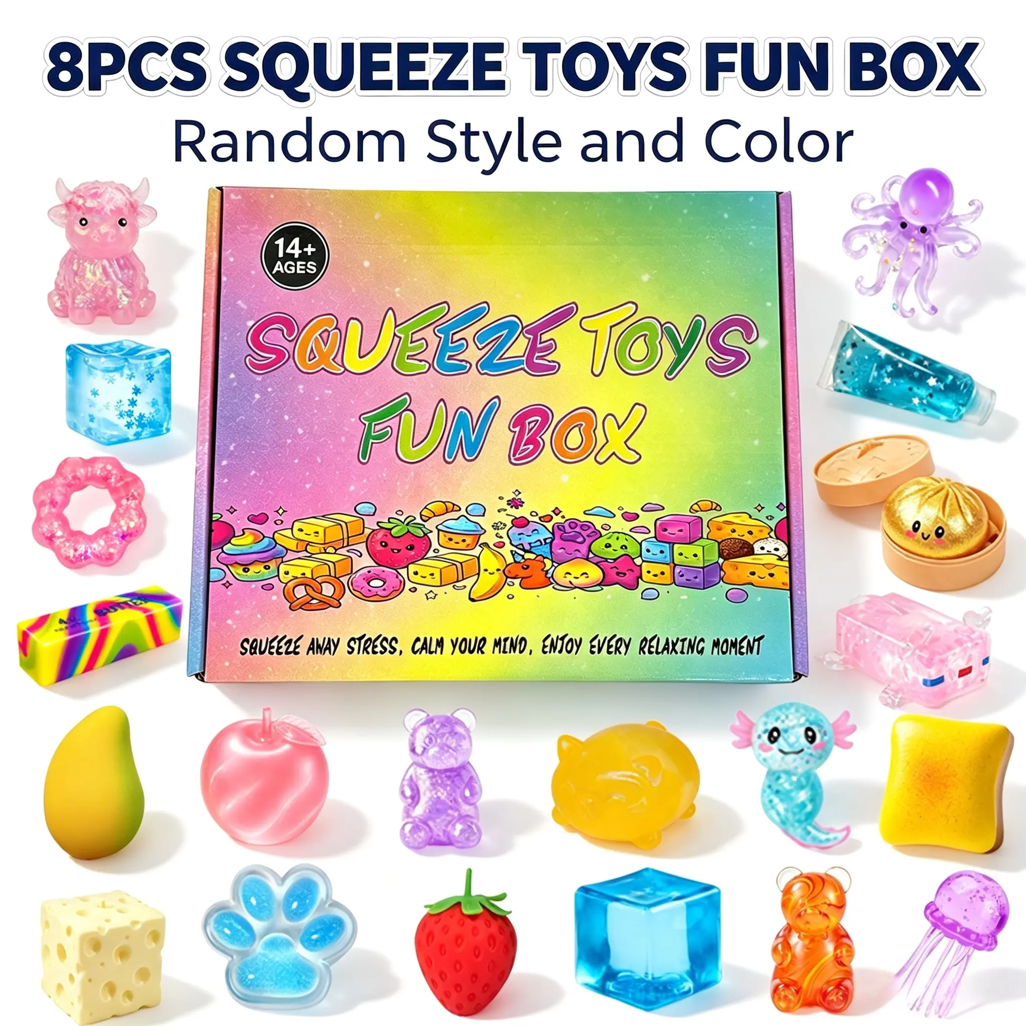 8-Piece Set Squishy Box, Malt Sugar Stress Relief Fidget Toys, Sensory Bundle, Creative Slow-Return Squishy, Party Gift, 8 Different Styles, Random Style and Color