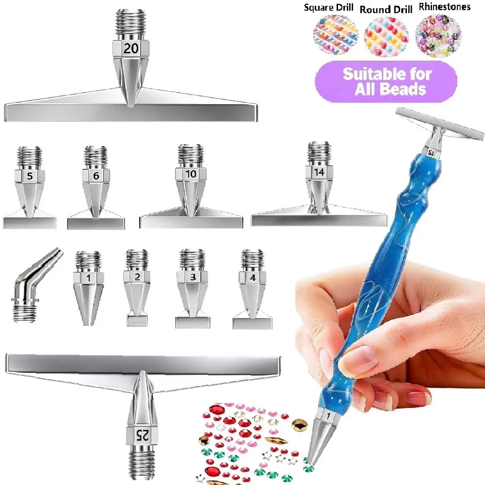 New Stainless Steel DIY Diamond Painting Brush Replacement Heads, Multiple Sizes, Threaded Interface, 5D Diamond Painting Tools, Adult Craft Kit Accessories, Beads, Versatile Use