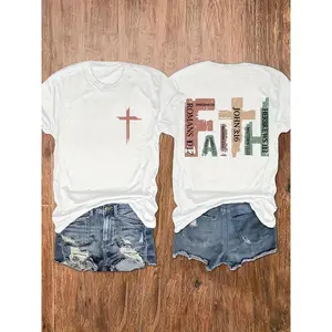 Women's Christian Graphic T-Shirt, Loose Fit Soft Cotton-Blend Crewneck Top, Faith Inspired Summer Streetwear for Easter & Church, Thanksgiving