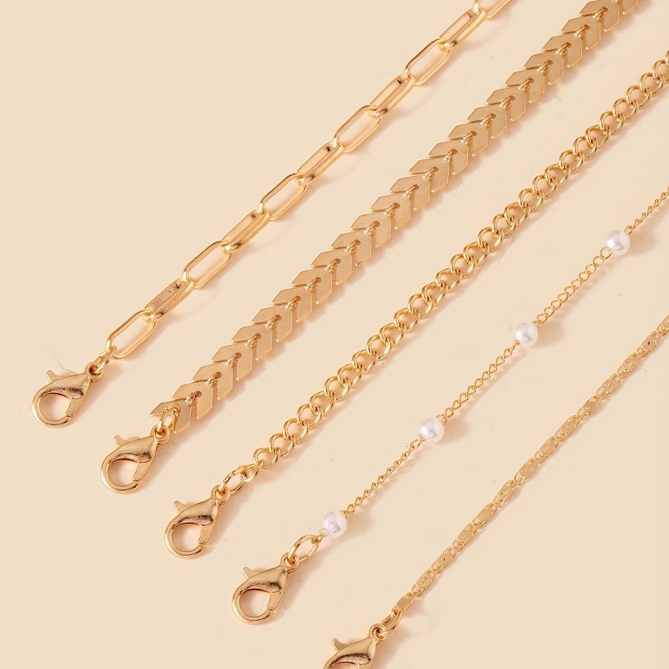 5 Pieces Minimalist Style Stackable Thin Chain Anklet Copper Ankle Bracelet Set, Suitable for Women's Daily Wear men initial fashionable adjustable charm