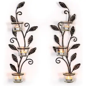 Black Vintage Wall Mount Tea Light Candle Sconce Holder Set of 2 for Living Room Bathroom Dining Room