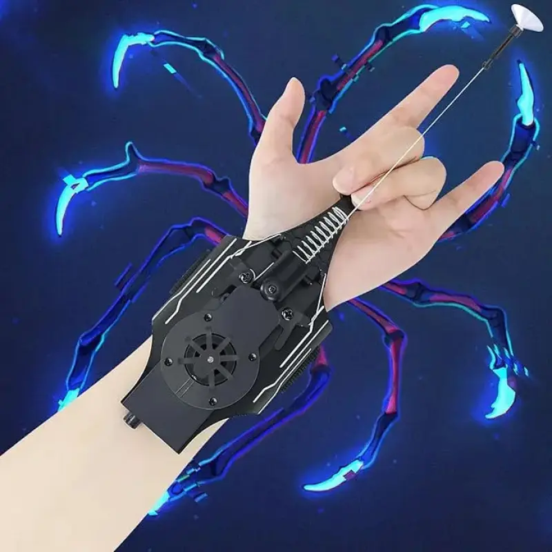 Black Superhero Web Shooter Wrist Toy, Rechargeable Cosplay Gadget with 8 FT Automatic String Launcher, Magnetic & Suction Cup Heads for Role-Play, Tools And Gadgets, Rechargeable Battery, Cool Gadgets