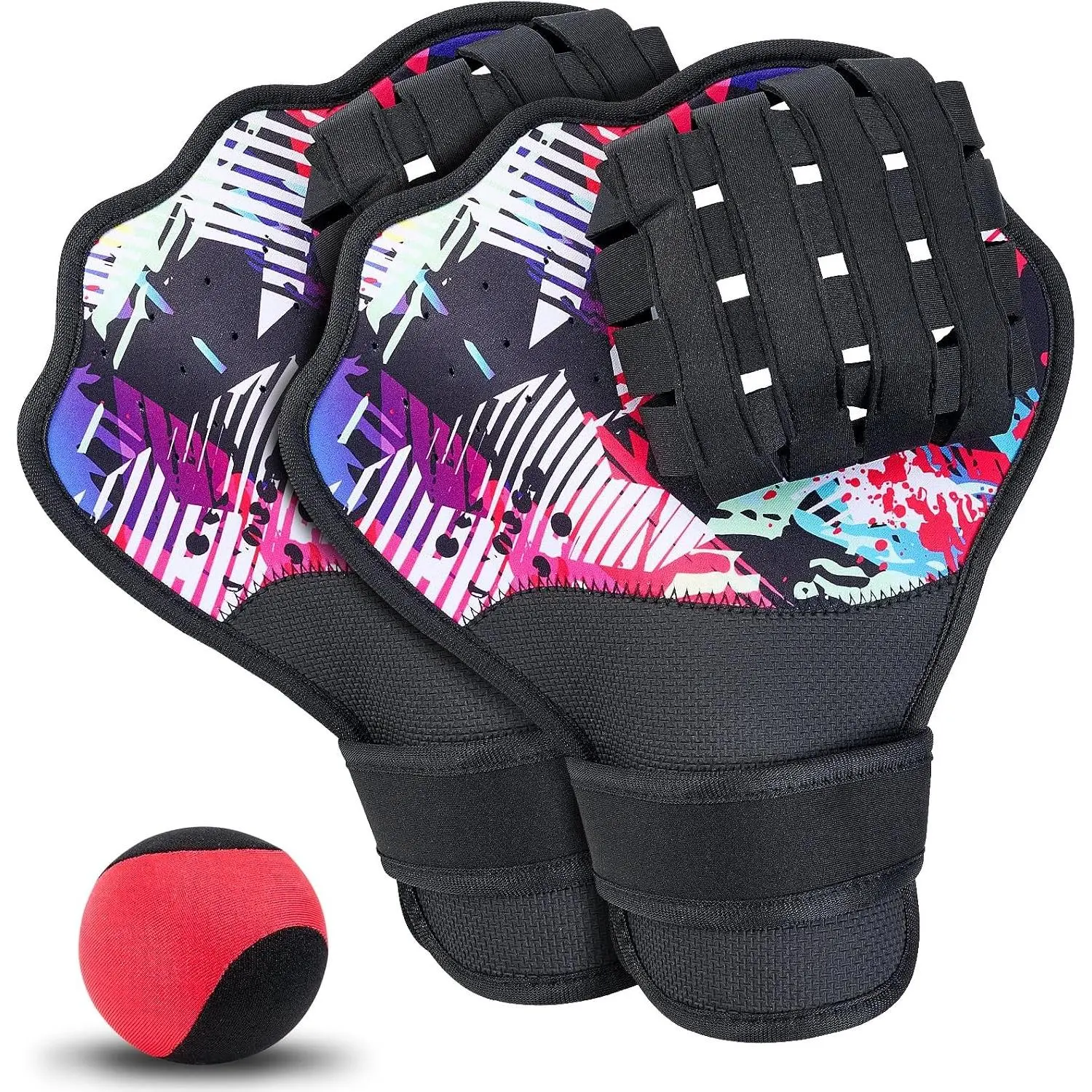 Water Ball and Gloves Set, 1PC Water Bouncing Ball & 2PCS Catch Mitts, Pool Baseball Catching Mitts for Beach Games, Play Catch Skip Ball & Gloves