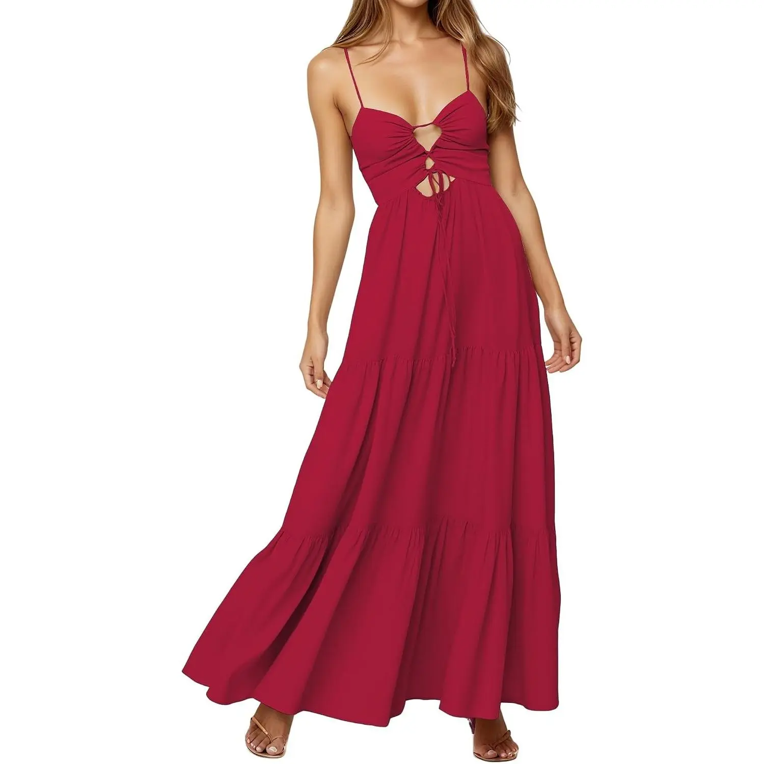 Women's Summer Floral Spaghetti Strap Backless Smocked Milkmaid Sundress Low Cut Flowy Beach Dress(Gift)