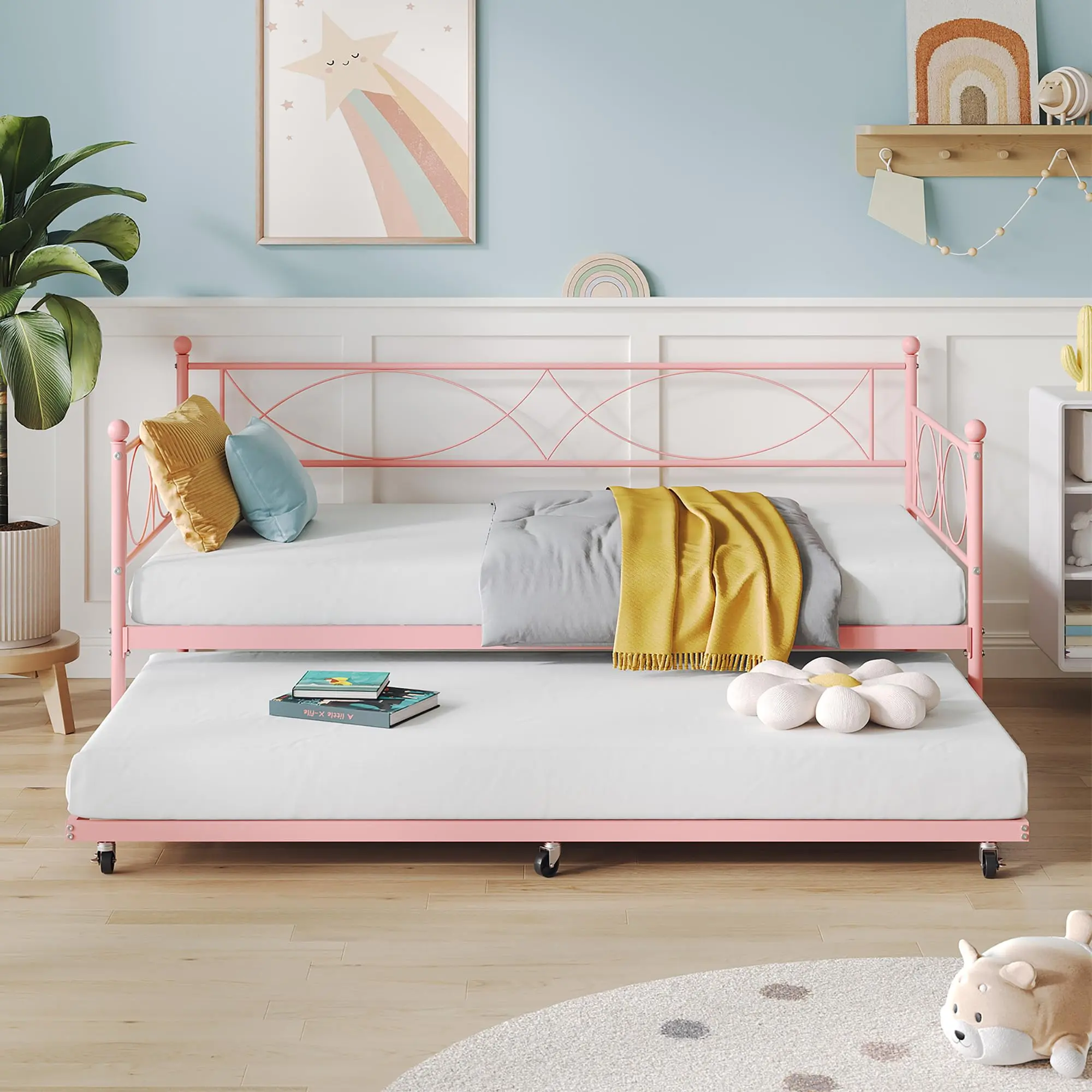 Garvee Twin Daybed with Trundle - Metal Day Bed with Pull Out Trundle, Trundle Bed Twin with Premium Steel Slat Support, Multifunctional Twin Daybed for Bedroom, Living Room, Guest Room