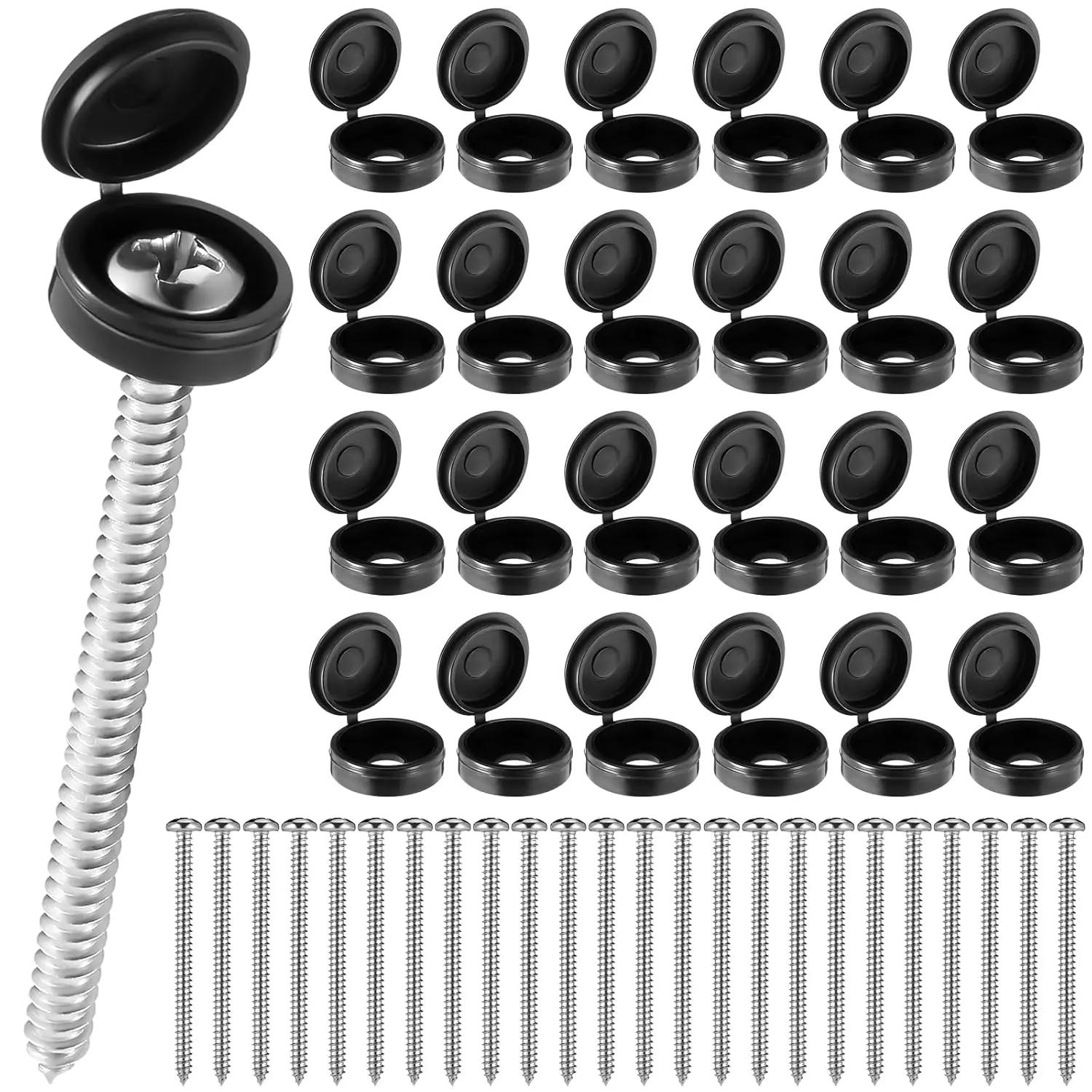 24-piece set of blinds fastener screw caps, 3 inches, 304 stainless steel, black| Stainless steel pins are used for window blinds, railings,
