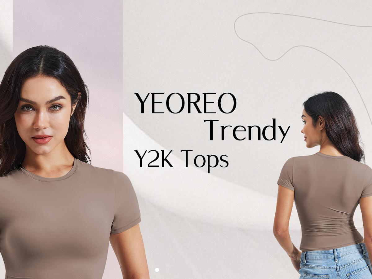 YEOREO Women Fitted Workout Tops Short Sleeve Double Lined Basic Y2K Going Out Crew Neck Compression Crop Top Womenswear YEOREO Women Fitted Workout Tops Short Sleeve Double Lined Basic Y2K Going Out Crew Neck Compression Crop Top Womenswear