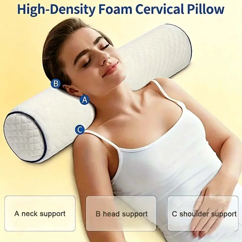 Memory Foam Neck Ring Pillow, Round Cylinder Long Pillow for Bed Sleeping, Neck, Leg, Back Support & Yoga Use