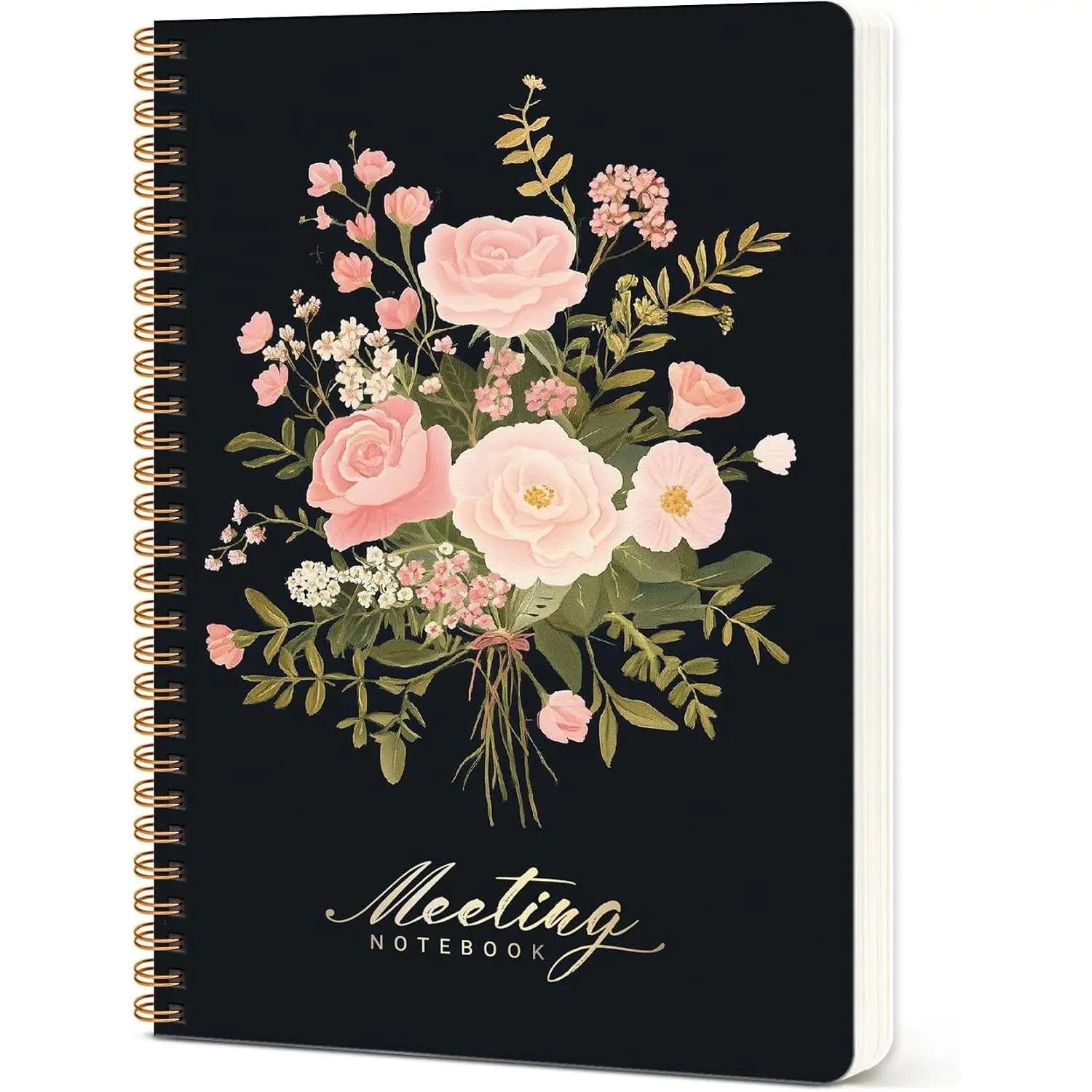 Meeting Notebook for Work, 140 Pages 6.9" X 9.7" Project Planner, Work Notebook with Action Items & Meeting Minutes, Office Supplies Notebook for Men & Women, Blush Bouquet