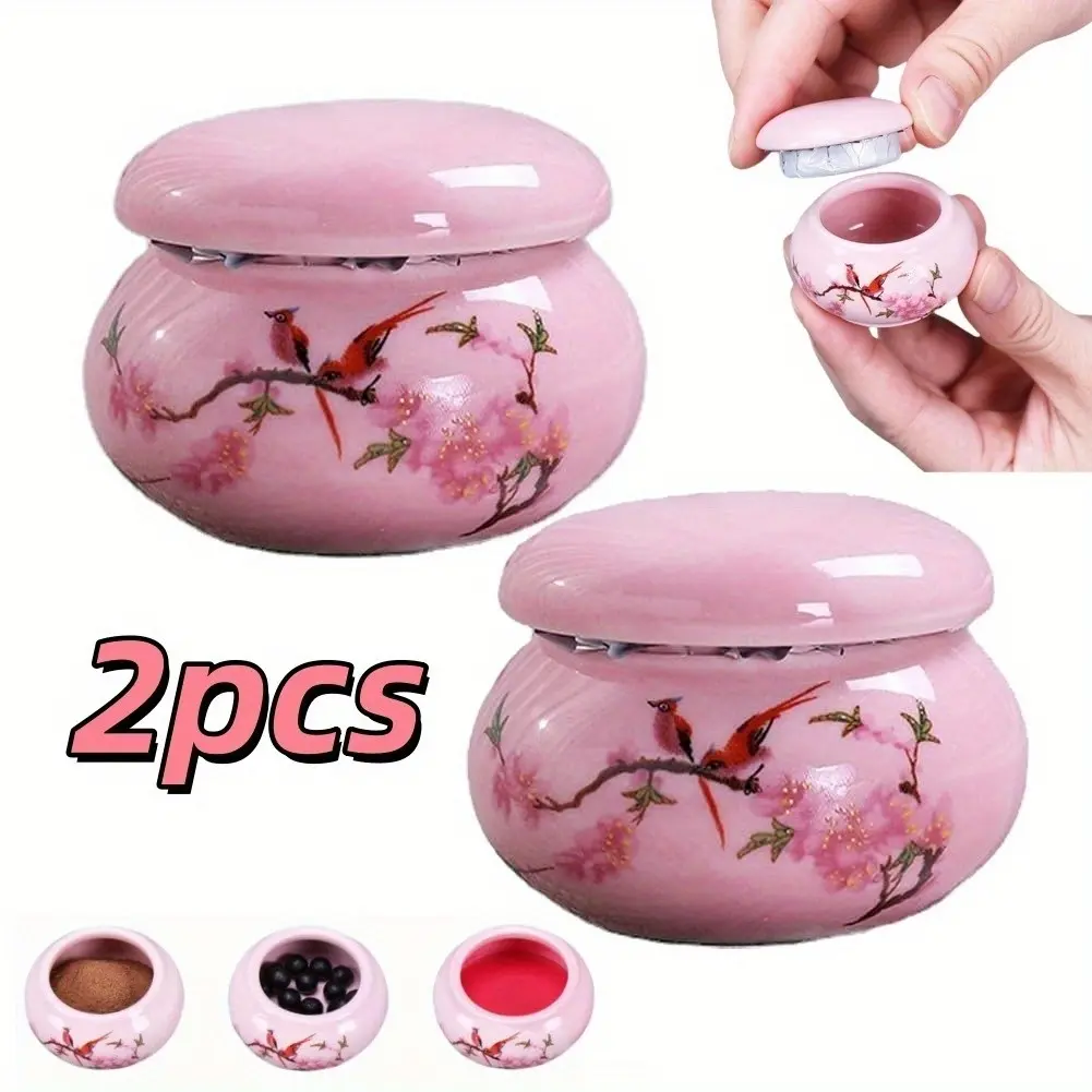 2 Piece 30ML Mini Cute Ceramic Bottles, Floral Magpie Pattern, Travel Bulk Tea Pot Containers with Lids, Portable Cosmetics Dispenser