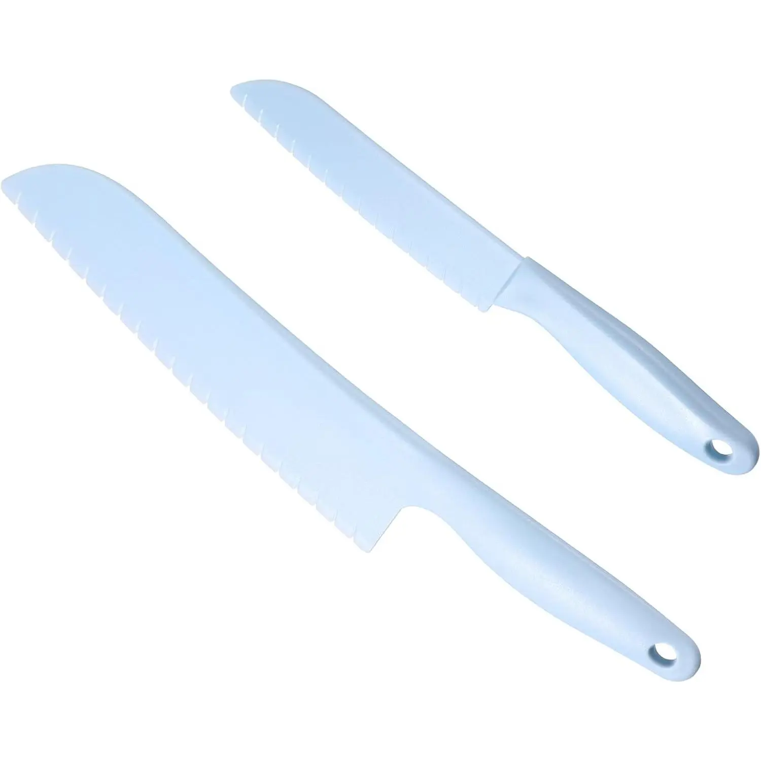 2Pcs Serrated Lettuce Knife Salad Cutter 11-Inch & 8-Inch Nylon Plastic Kitchen Knives Dishwasher Safe Prevent Browning for Cutting Veggies Fruit Cake Bread