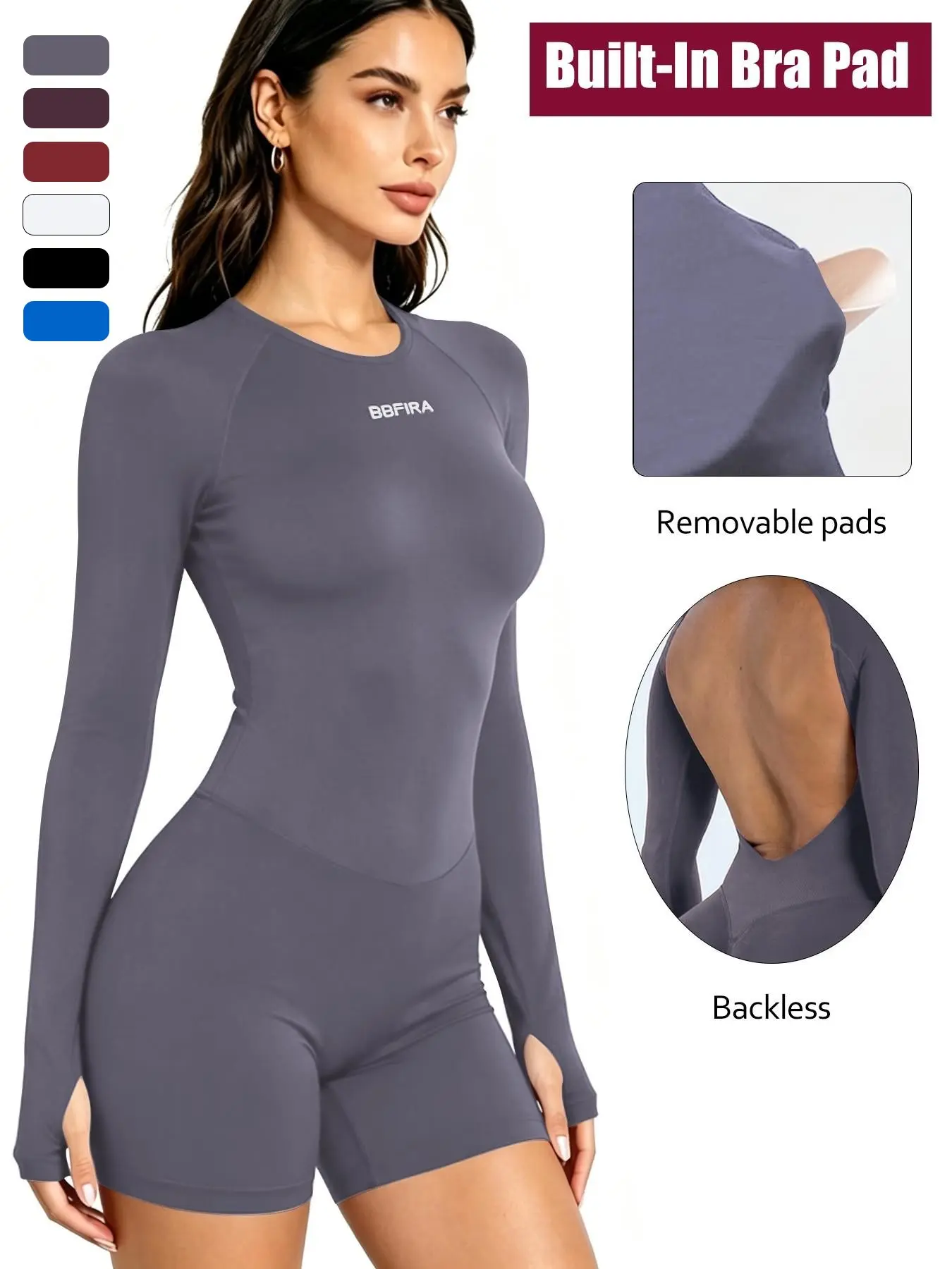 Bbfira Long Sleeve Jumpsuit, Seamless Halter One-Piece, Backless, Quick-Dry Breathable, Sporty, Suitable for Fitness, Dance, Outdoor, Activewear Jumpsuit, Workout Jumpsuit