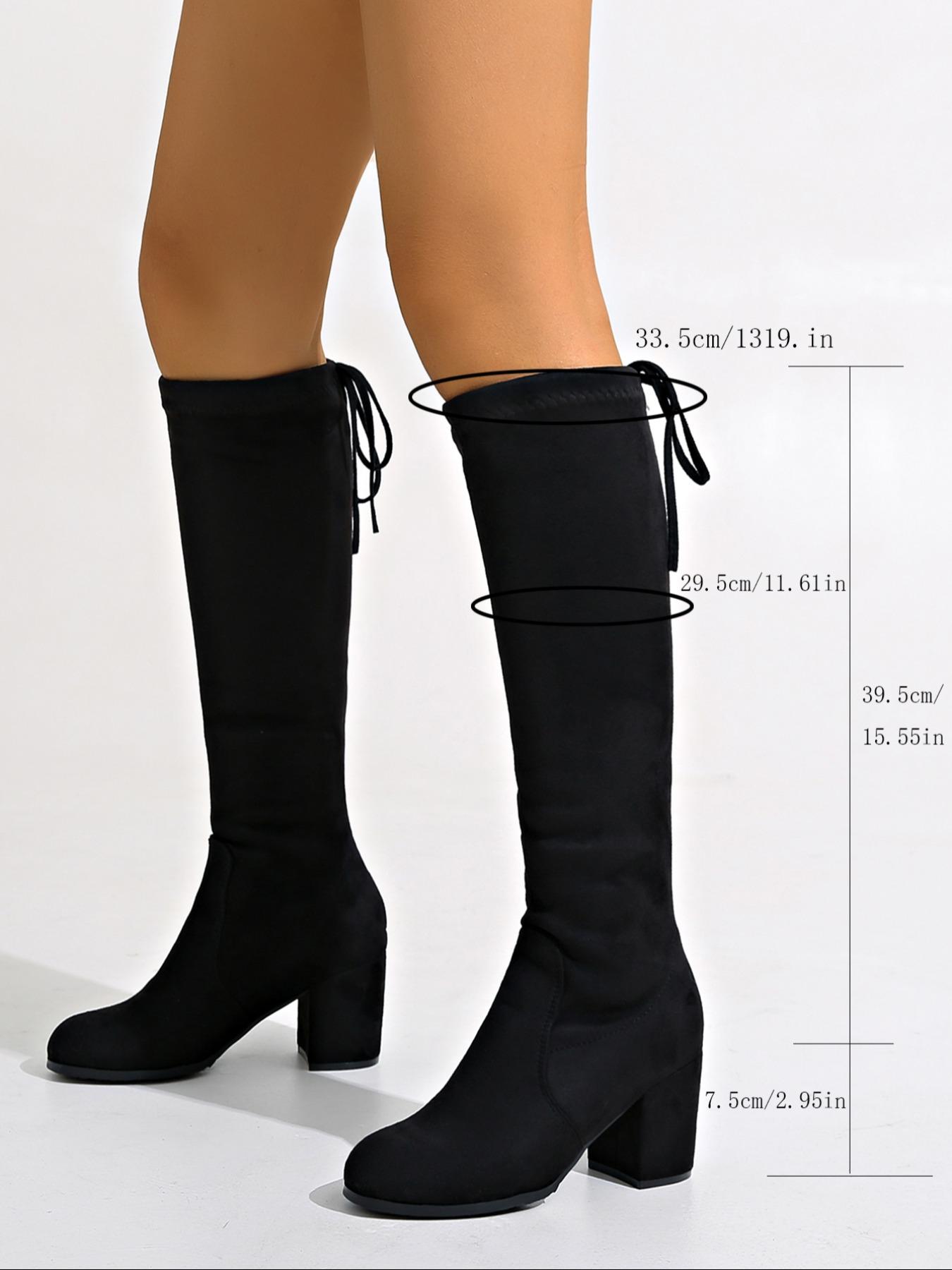 Women's Solid Color Lace Up Back Knee Boots, Fashionable Pointed Toe Boots for Fall & Winter, Female All-match Trendy Shoes for Daily Wear, Valentine's Day Gifts