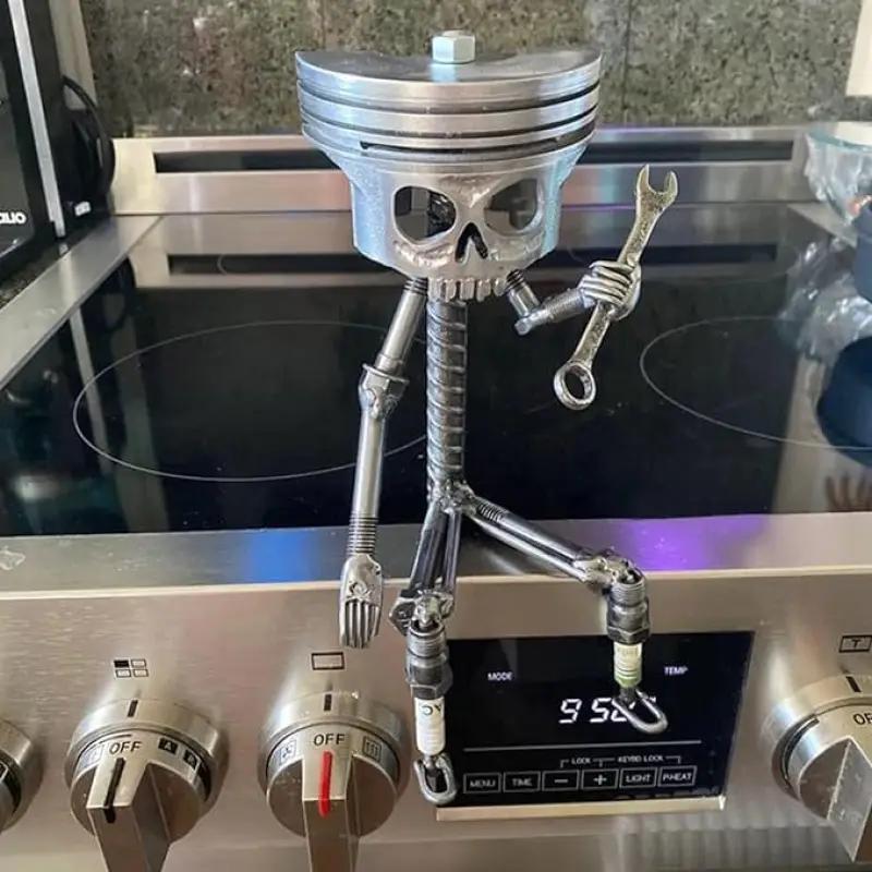 Skull Design Wrench Tool Shaped Resin Ornament, Creative Skull Face Statue, Home Decor for Living Room Bedroom Office, Sculpture Desk Decor, Perfect Gift for Engineer & Car Lovers