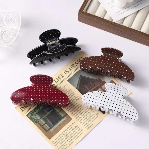 Women's Large Acrylic Retro Polka Dot Claw Clip - Y2K French Vintage Style, Half Up Hair Claws for Thick Hair, Daily & Party Back Head Updo Accessory, Claw Clip Style