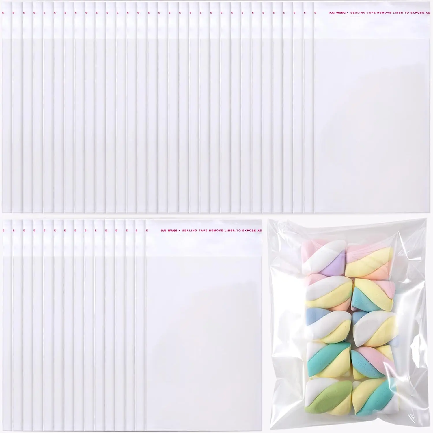 200 count Self Sealing Cellophane Bags, 4"x6" Clear Candy Bags, Resealable Small Cellophane Bags, Cookie Bags with Seal for Cookie, Candy, Favors, Dessert