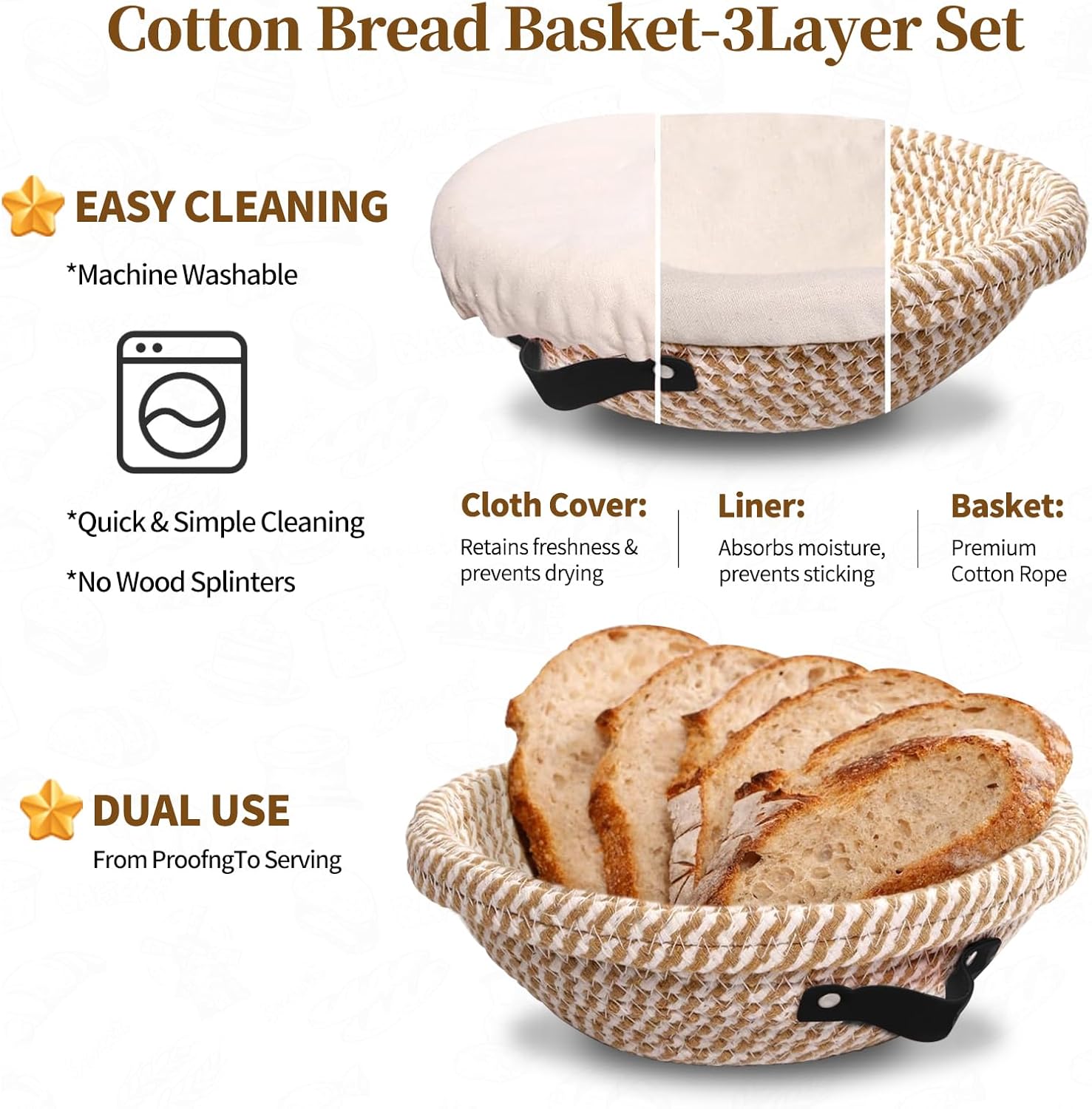 Sourdough Starter Kit, Banneton Bread Proofing Basket 10 Inch Round, Sourdough Bread Baking Supplies with Starter Jar, Bread Sling, Lame, Danish Dough Whisk – Complete Sourdough Kit Gifts for Home Bakers