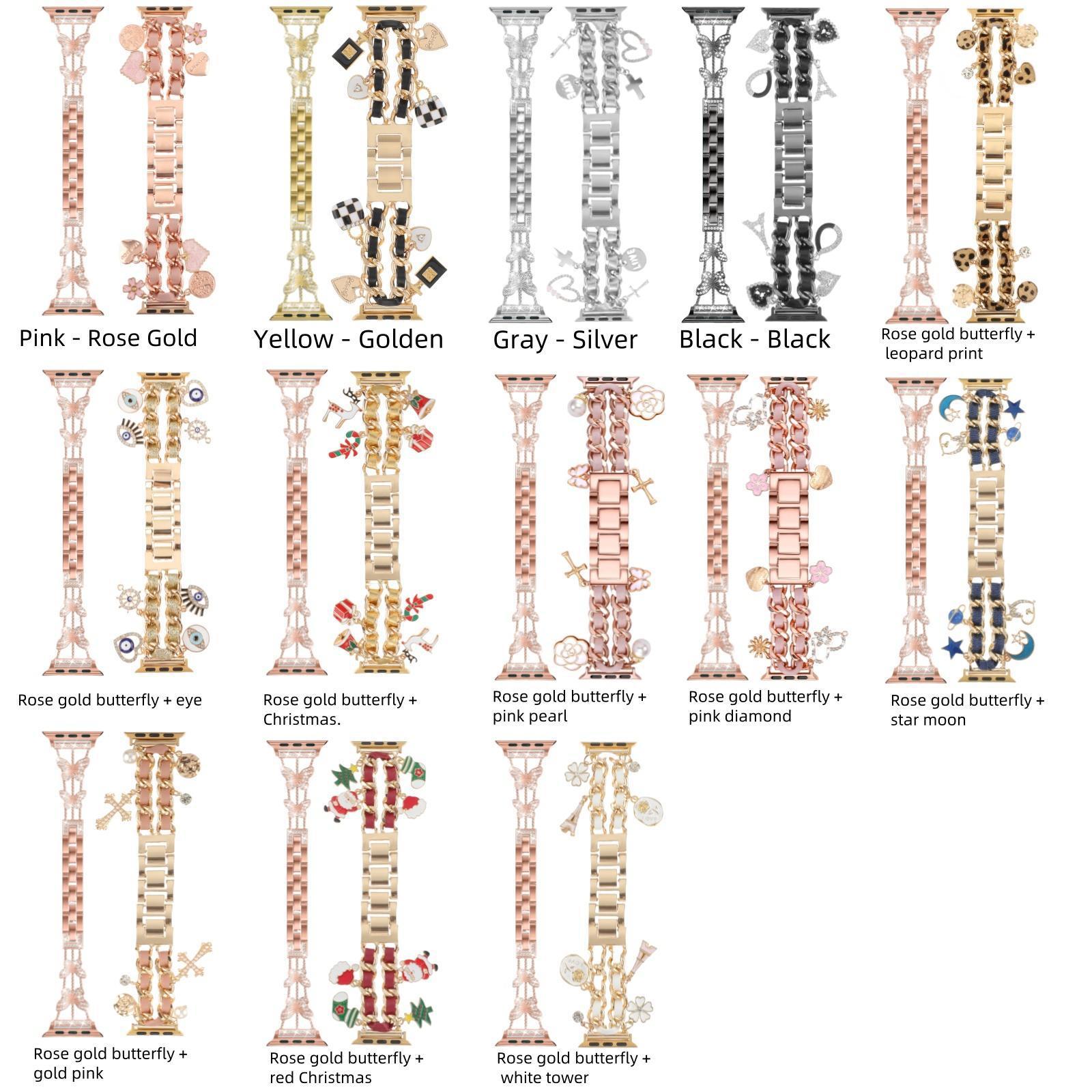 Smart Watch Bands, 2 Counts Stylish Watch Band with Unique Pendants, Replacement Watch Band for iWatch Series, Gift for Wife