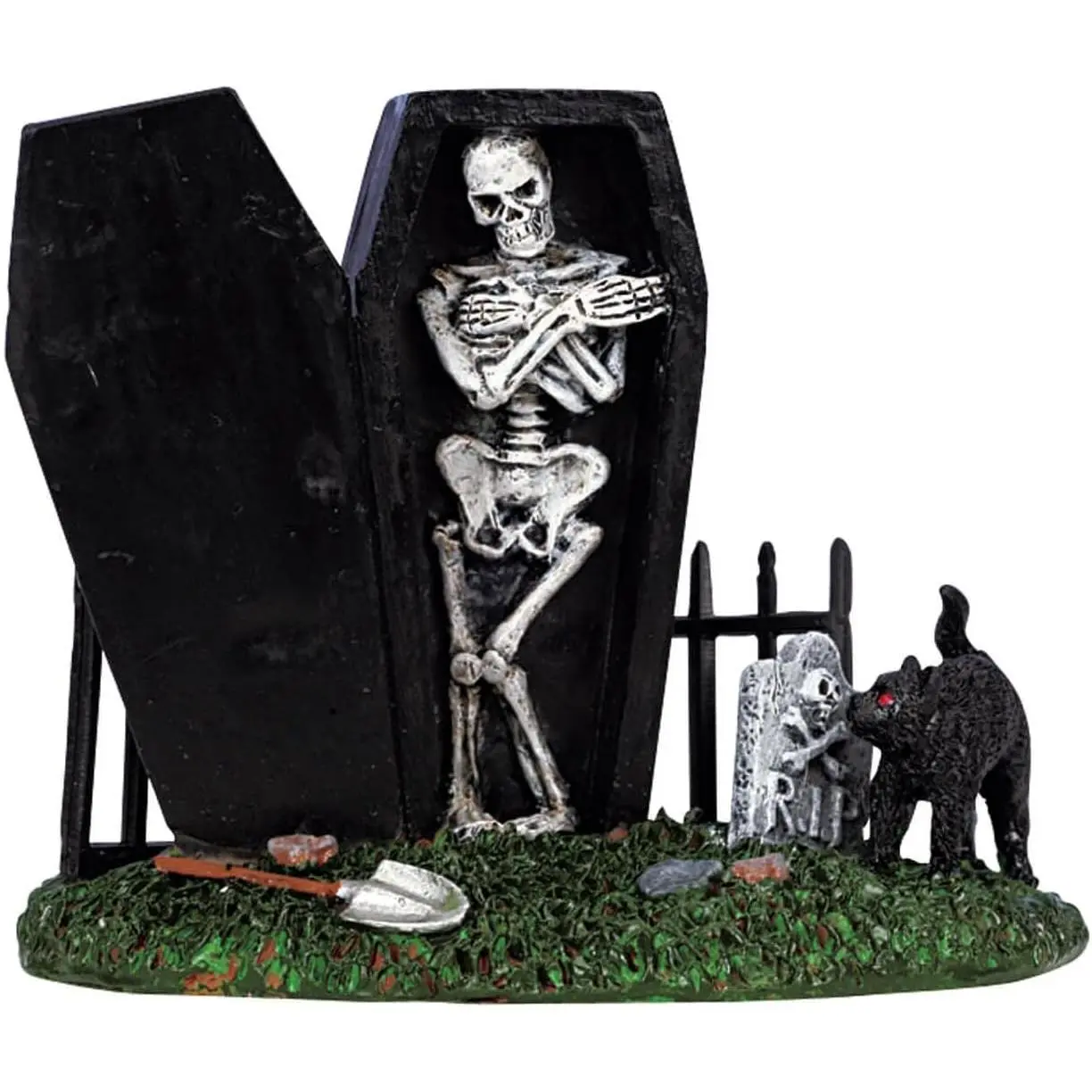 Spooky Graveyard Figurine, #62201 for Halloween Village Display | Skeleton Rests Inside an Open Grave Box | Collectible Figurine | Spooky Town Village Tabletop Display