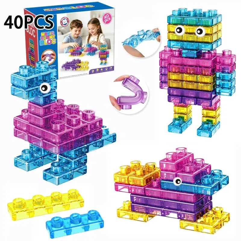 40PCS Soft Gel Jelly Building Blocks Squeeze Toys – Suitable for ages 3 and up, Montessori sensory construction blocks. Kids can squeeze, stretch, stack, and build with these creative puzzle blocks. A great birthday gift for girls and boys.